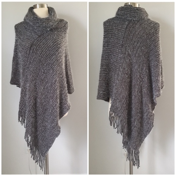 Turtleneck Fringe Poncho - 2 Available Colors NWT - Picture 3 of 6